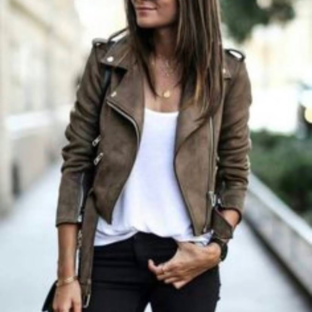 All Saints Balfern Suede Leather Biker Moto Jacket Brown 8